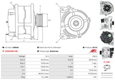 GENERATOR / ALTERNATOR AS-PL A3564S 4