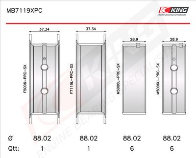 Комплект черупки на лагера на коляновия вал KING MB7119XPC