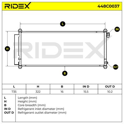 кондензатор, климатизация RIDEX 448C0037