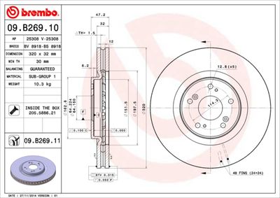 BREMBO 09.B269.11 Тормозные диски  для HONDA ACCORD (Хонда Аккорд)