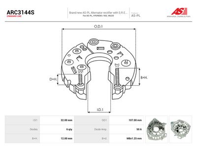 AS-PL - Usmerňovač alternátora HYUNDAI , ARC3144S