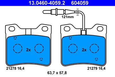 Комплект тормозных колодок, дисковый тормоз ATE 13.0460-4059.2 для PEUGEOT 406