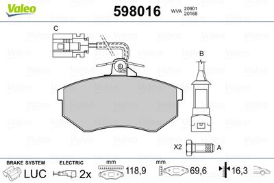 VALEO 598016 Тормозные колодки и сигнализаторы  для SEAT INCA (Сеат Инка)
