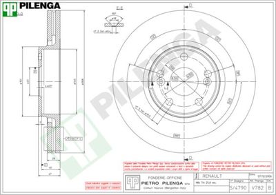 PILENGA V782 Тормозные диски  для RENAULT LAGUNA II Grandtour (KG0/1_) 2.9 V6 24V