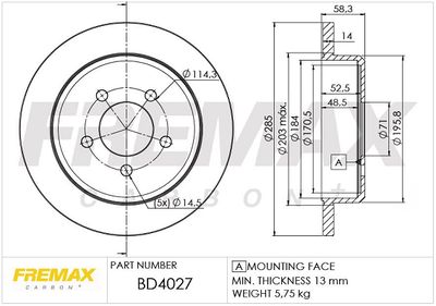Тормозной диск FREMAX BD-4027 для FORD USA CROWN