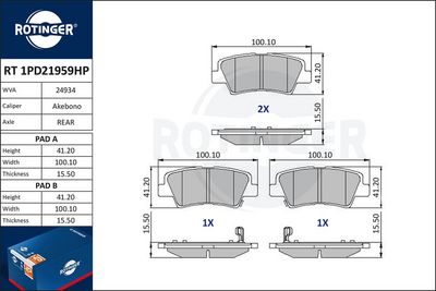 Zestaw klocków hamulcowych, hamulce tarczowe ROTINGER RT1PD21959HP