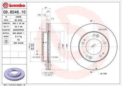 Тормозной диск BREMBO 09.8546.10 для KIA RETONA