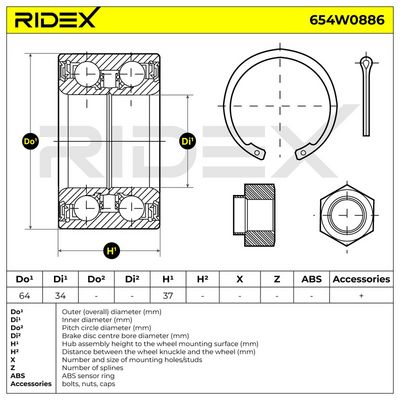 комплект колесен лагер RIDEX 654W0886