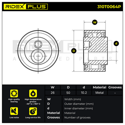 обтящна ролка, пистов ремък RIDEX 310T0064P