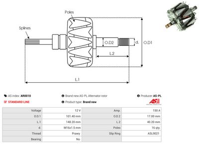 ROTOR ALTERNATOR AS-PL AR0010 1
