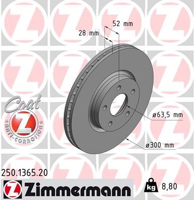250.1365.20 ZIMMERMANN Тормозной диск