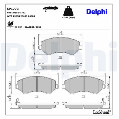 Remblokken set Voor , past: CHRYSLER VOYAGER III, VOYAGER IV  DODGE CARAVAN  JEEP CHEROKEE 2.0-3.8 01.95-12.08