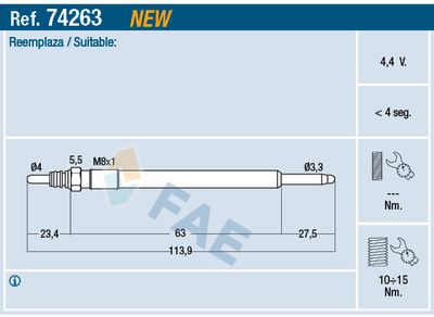FAE 74263 Свеча накаливания  для FORD  (Форд Фокус)