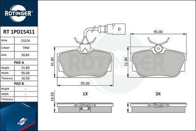 комплект спирачно феродо, дискови спирачки ROTINGER