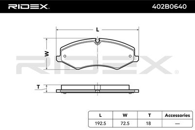 комплект спирачно феродо, дискови спирачки RIDEX 402B0640