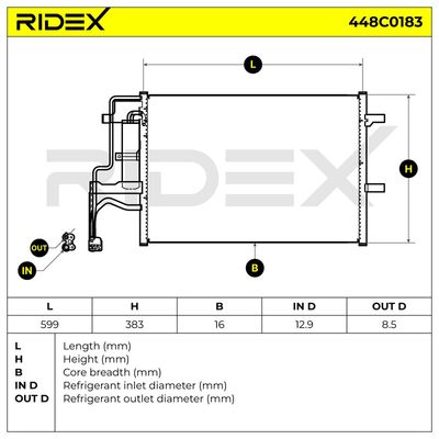 кондензатор, климатизация RIDEX 448C0183