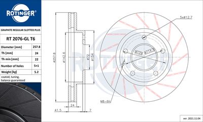 спирачен диск ROTINGER RT 2076-GL T6