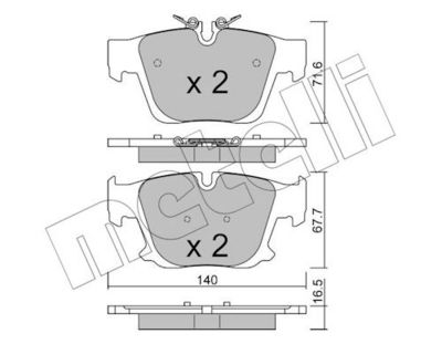 комплект спирачно феродо, дискови спирачки METELLI 22-1386-0