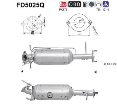 Filtr sadzy / filtr cząstek stałych, układ wydechowy AS RFJ52055X