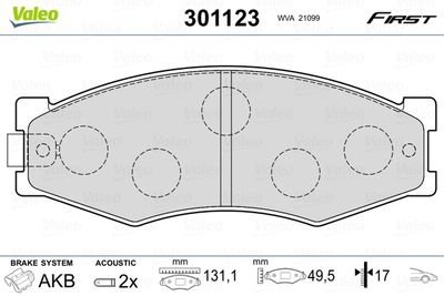 Комплект тормозных колодок, дисковый тормоз VALEO 301123 для NISSAN PRAIRIE