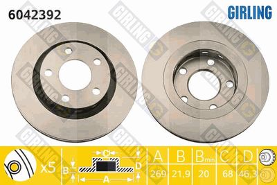 GIRLING 6042392 Тормозные диски  для AUDI A8 D2 (4D2, 4D8) 3.3 TDI quattro