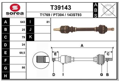 EAI T39143 Полуось в сборе для PEUGEOT (Пежо)