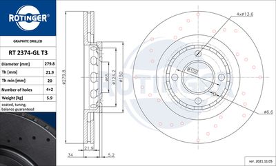 спирачен диск ROTINGER RT 2374-GL T3