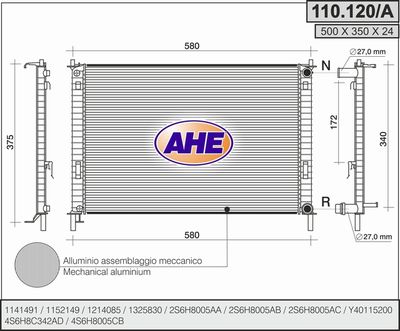Радиатор, охлаждение двигателя AHE 110.120/A для FORD FIESTA