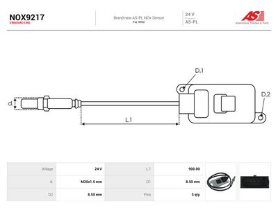 NOx-érzékelő, karbamid-befecskendezés AS-PL NOX9217 for HINO