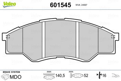 Комплект тормозных колодок, дисковый тормоз VALEO 601545 для TOYOTA HILUX