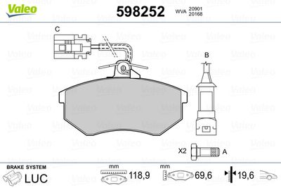 Комплект тормозных колодок, дисковый тормоз VALEO 598252 для SEAT INCA