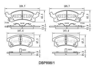 Комплект тормозных колодок, дисковый тормоз DANAHER DBP898/1 для CHEVROLET CORSICA