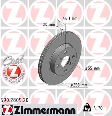 Тормозной диск ZIMMERMANN 590.2805.20 для ASTON MARTIN CYGNET