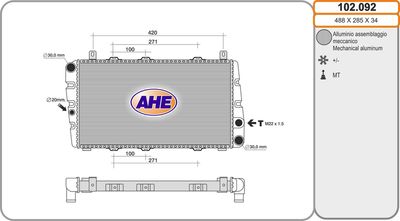 Радиатор, охлаждение двигателя AHE 102.092 для SKODA FAVORIT