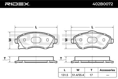 комплект спирачно феродо, дискови спирачки RIDEX 402B0072