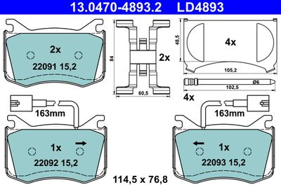 Комплект тормозных колодок, дисковый тормоз ATE 13.0470-4893.2 для ALFA ROMEO GIULIA