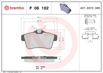 Sada brzdových destiček, kotoučová brzda BREMBO P 06 102