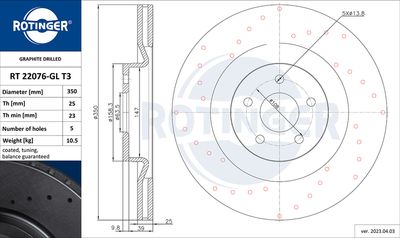 спирачен диск ROTINGER RT 22076-GL T3