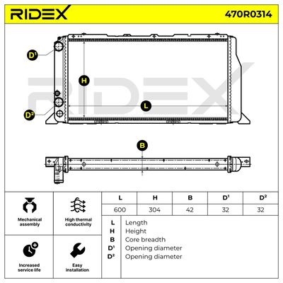 радиатор, охлаждане на двигателя RIDEX 470R0314