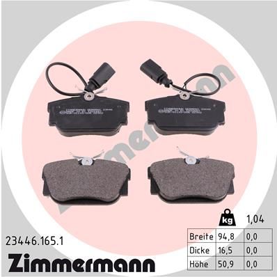 Комплект тормозных колодок, дисковый тормоз ZIMMERMANN 23446.165.1 для FIAT PREMIO
