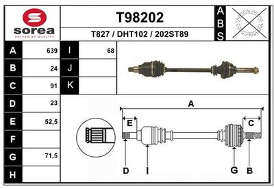 Приводной вал EAI T98202 для DAIHATSU CHARADE