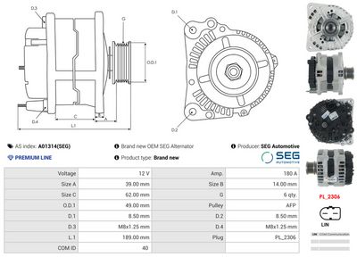 GENERATOR / ALTERNATOR AS-PL A01314SEG 4