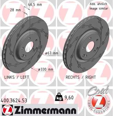 ZIMMERMANN 400.3624.53 Тормозные диски  для MERCEDES-BENZ C-CLASS (W203) C 220 CDI (203.008)