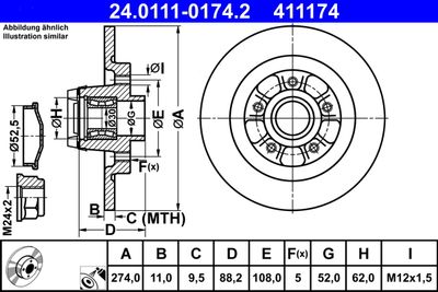 Тормозной диск ATE 24.0111-0174.2 для RENAULT KANGOO