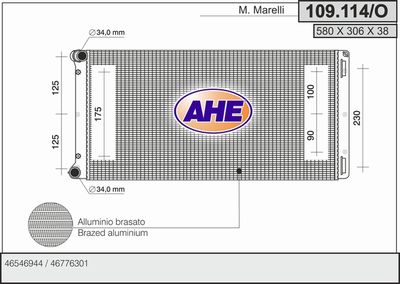 Радиатор, охлаждение двигателя AHE 109.114/O для FIAT PUNTO