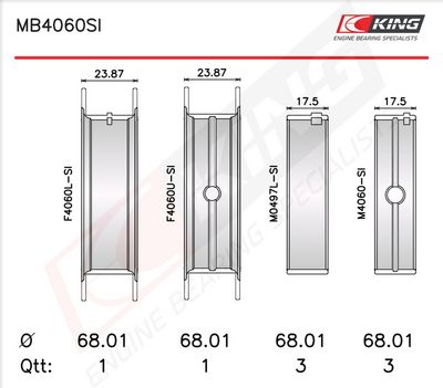 Комплект черупки на лагера на коляновия вал KING MB4060SI0.25