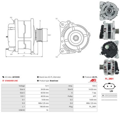 GENERATOR / ALTERNATOR AS-PL A01033S 4