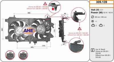 Вентилятор, охлаждение двигателя AHE 309.139 для FIAT PUNTO