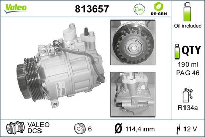 VALEO Compressor, airconditioning VALEO RE-GEN REMANUFACTURED (813657)