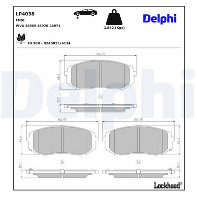 комплект спирачно феродо, дискови спирачки DELPHI LP4038